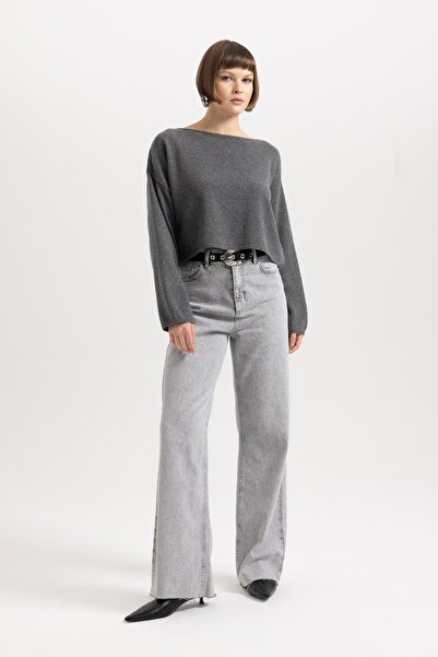 DeFacto Pletený svetr Loďový výstřih Relaxed Fit – Sepraný Faded Effect B6169Ax23Wn