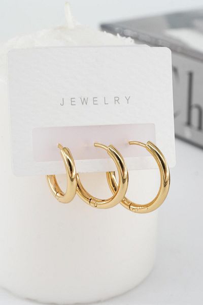 By Zeyna Aksesuar Women's Tarnish-Free 316 L Steel 3-Piece Ring Set Earrings
