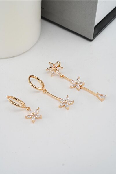 By Zeyna Aksesuar Kadın Vip Seri Zirkon Taşlı 3'lü Küpe