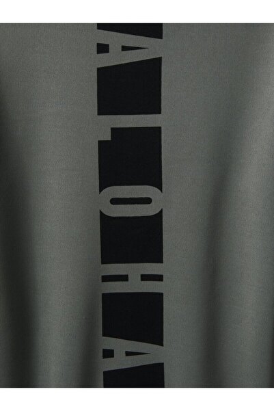 NOVVO Unisex Aloha Printed Oversize Hooded Khaki Sweatshirt