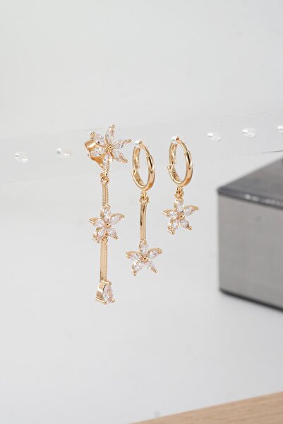 By Zeyna Aksesuar Kadın Vip Seri Zirkon Taşlı 3'lü Küpe