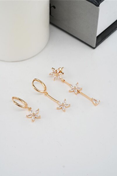 By Zeyna Aksesuar Kadın Vip Seri Zirkon Taşlı 3'lü Küpe