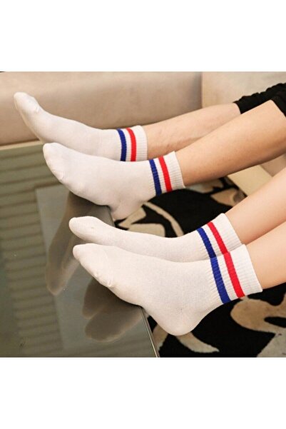 çorapmanya 5 Çift Unisex Karışık Renkli Çizgili Kolej Tenis Çorabı