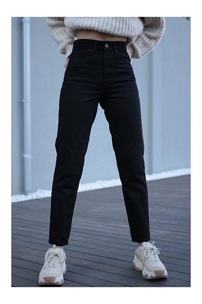 Geppetto Blugi mom negri cu talie înaltă Blugi elastici Power Lycra (cumpărați 1 mărime mică)