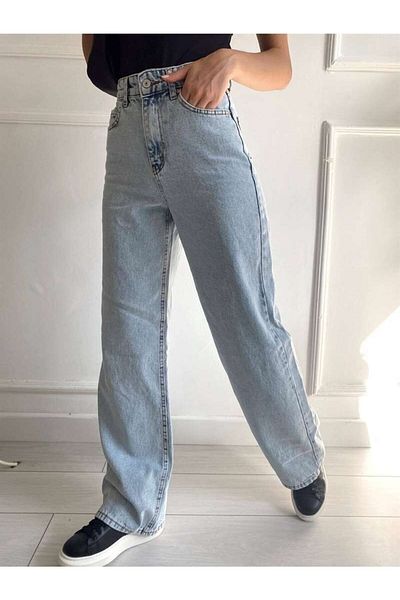 Geppetto Urmărește anii '90 Snow Wash Blue Lycra Blugi largi cu talie super înaltă Pantaloni Palazzo