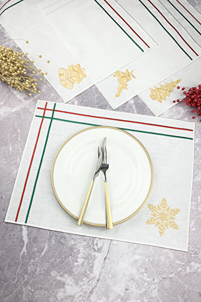 WEARE2 Набір з 4 білих вишиваних килимків на тему Різдва/Нового року