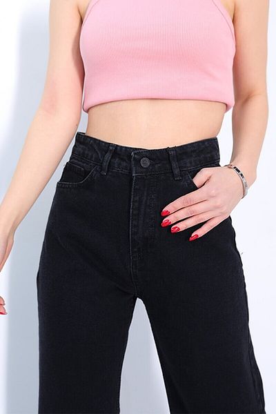 Geppetto Napoli 90's Black Lycra Super ψηλόμεσο φαρδύ τζιν παντελόνι (αγοράστε ένα μέγεθος μεγαλύτερο)