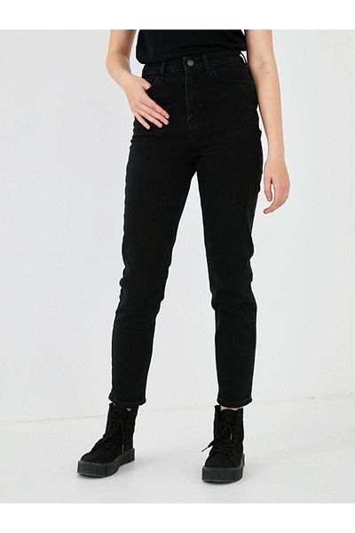 Geppetto Blanka Pantaloni negri cu talie înaltă de damă Blanka Mom Denim Blugi (potrivire perfectă)