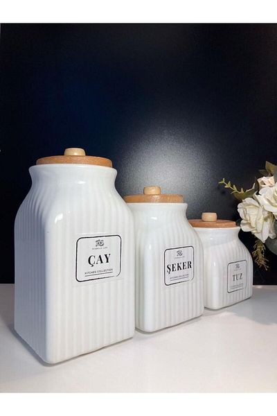Pembelia Life 3-Piece Porcelain Tea Sugar Salt Storage Jar Pulses Jar Set