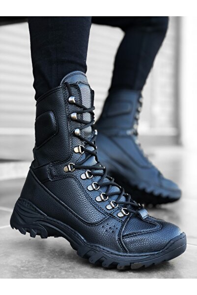 TUGERDİ Bağcıklı Rahat Taban Suni Deri Siyah Cilt Askeri Postal Bot TGE230755