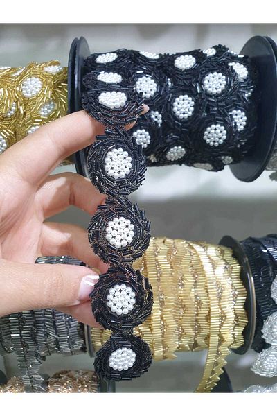 ESRA ŞELEM Iron-On Black Beaded Pearled Decorative Ribbon Accessory
