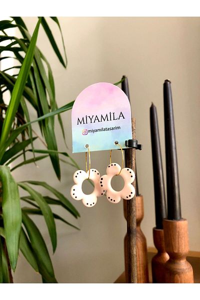TREND Salmon Color Dotted Flower Gold Hoop Earrings