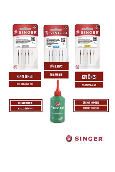 SİNGER Ev Tipi Dikiş Makine İğneleri ve 100 ml Yağ