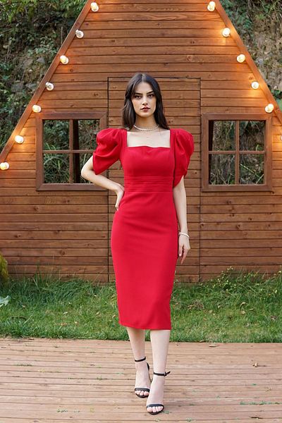 SpringStore Rochie de seara drapata in talie rosie