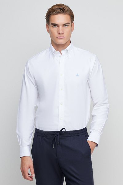 BROOKS BROTHERS Ανδρικό λευκό 100% βαμβακερό πουκάμισο με γιακά με κουμπιά