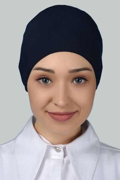 Altobeh Γυναικείο πρακτικό κορδόνι Hijab Χτενισμένο Βαμβακερό Μπλε Navy Blue