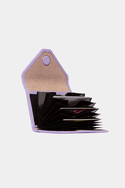 Grande 3639 Hakiki Deri Yatay Kağıt Para Hazneli Mıknatıslı Akordiyon Kartlık Cüzdan Flother Leylak