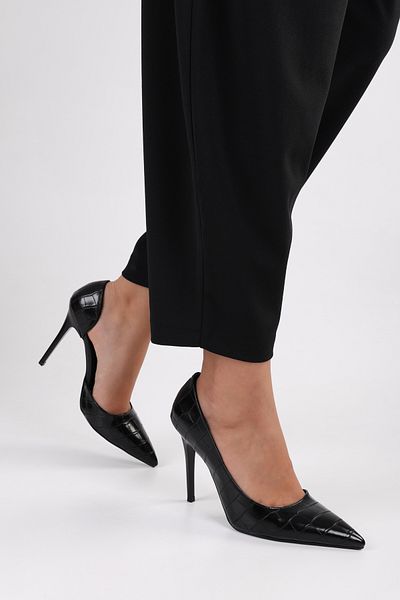 Shoeberry Damen Massy Black Crocodile Stiletto