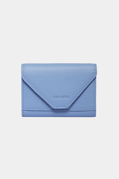 Grande 3639 Genuine Leather Horizontal Paper Money Compartment Magnetic Accordion Card Holder Wallet Flother Light Blue