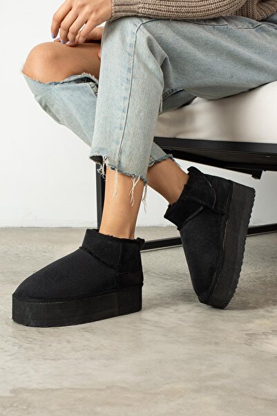 ZENNESHOES Kalın Tabanlı Içi Tüylü Mini Kadın Bot