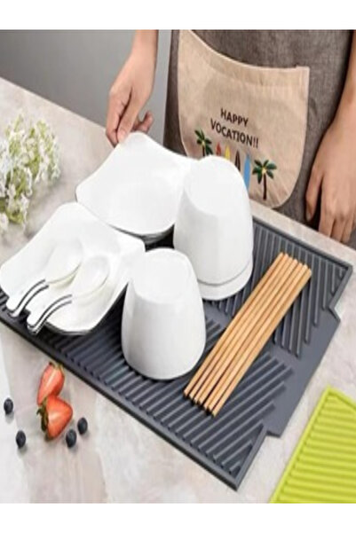 Bayev Antrasit Bulaşık Matı Büyük Boy 44 X 33 Cm Silikon Bulaşık Kurutma Matı Bulaşıklık Bulaşık Altlığı