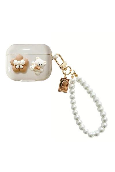 Microsonic AirPods 3. Nesil Kılıf İnci Askılı Papyonlu Ayı