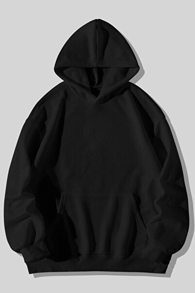 NAKRUF Μαύρο Unisex Oversize Basic μακρυμάνικο φούτερ με κουκούλα με μαλακή γ...