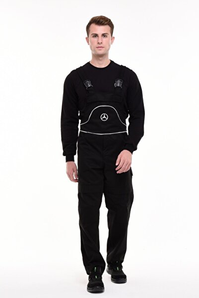 Uniprom İş Tulumu Mercedes Servis Askılı Tulum Diz Destekli 6 Cepli Siyah