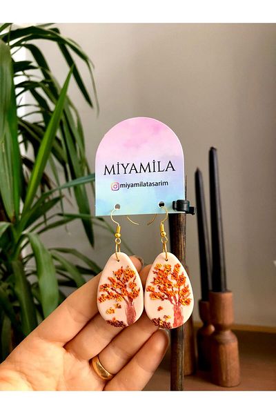 TREND Autumn Spilt Leaves Themed Polymer Handmade Drop Earrings