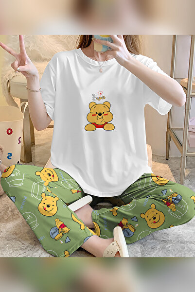 PEMBİŞ HOMEWEAR Hunny Zezeyle Trend T-Shirt Pantolon Pooh Baskılı Pijama Takımı