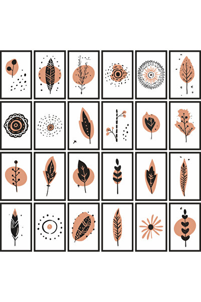 Hayat Poster Hand Drawn Bohemian Style Flowers and Branches 24 Pcs Frame Look...