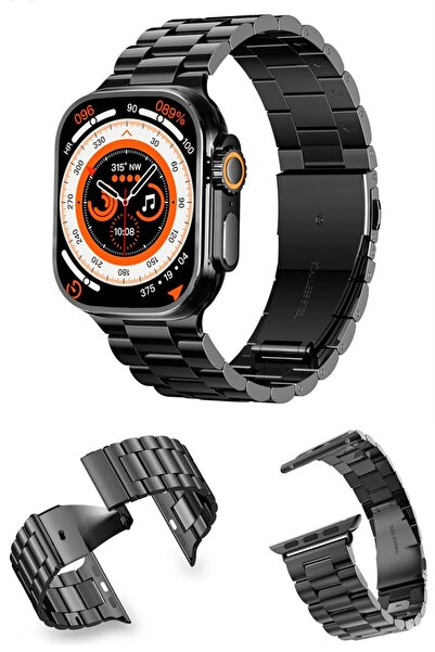 Favors Apple Watch 2/3/4/5/6/7/8/Se/Ultra 42 44 45 49 mm Smart Watch Band Link Metal Strap Black