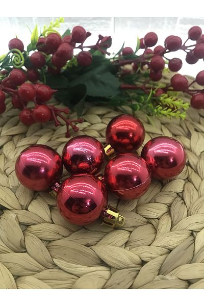 Deniz Party Store Red Christmas Tree Ornament Cici Ball 3 CM 6 Pieces