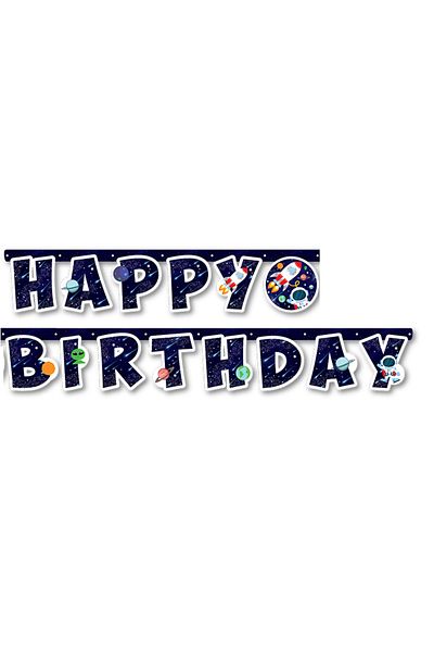 kidspartim Πανό με θέμα το διάστημα Happy Birthday