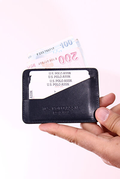 U.S. Polo Assn. BASE. POLO ASSN. 8434 GENUINE LEATHER CARD HOLDER NAVY BLUE