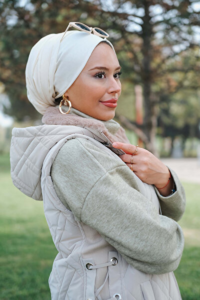 Minel Vestă matlasată cu guler de blană de damă, cu detaliu din cauciuc Mnl-025y