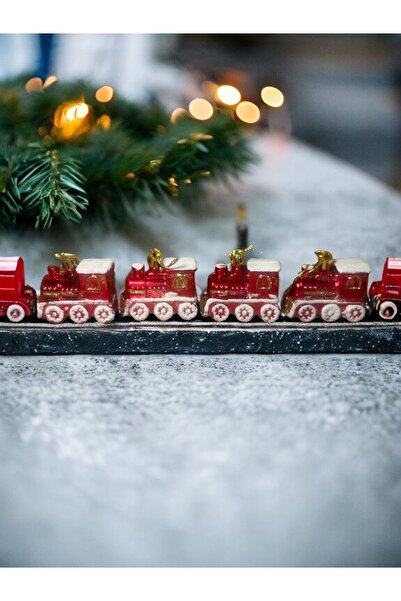 Happyland Yılbaşı Çam Ağacı Süsü 4 Adet Kırmızı Tren Süs 6 Cm Yılbaşı Ağacı Süs Tren Yeni Yıl Süs
