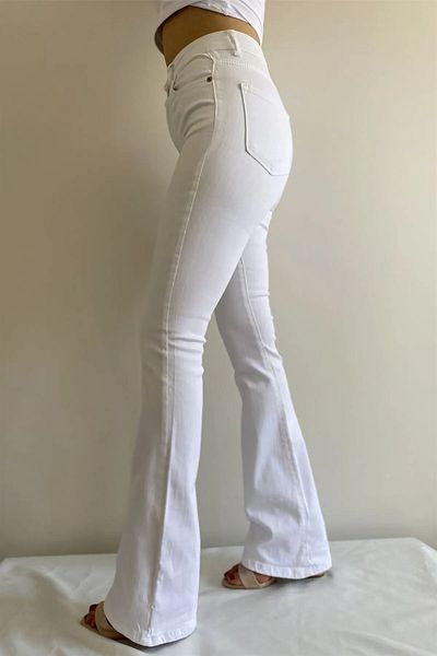 Noa Noa High Waist Lycra White Flared Jean Trousers