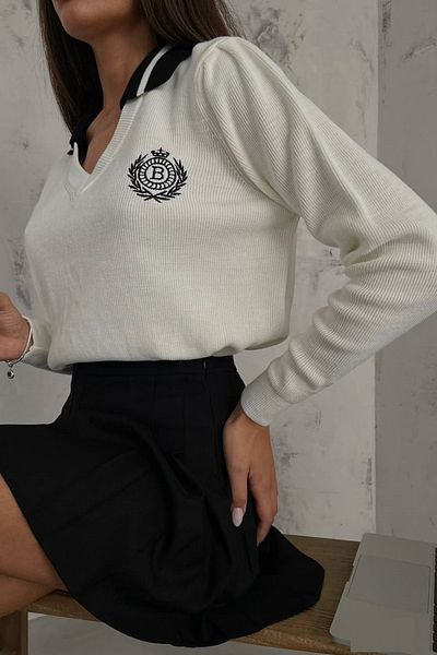 lovebox Women's Polo Neck College Ecru Sweater 23W16014