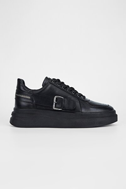 Valmenti Men's Black Genuine Leather Sneakers & Sports Shoes