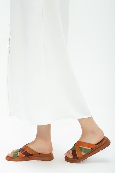 Tamer Tanca Women's Genuine Leather Flat Slippers 878 514 Bn Trlk Y23