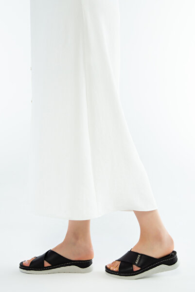 Tamer Tanca Genuine Leather Women's Slippers - Plain Design, Model 824 05-6106 Bn Trlk Y23