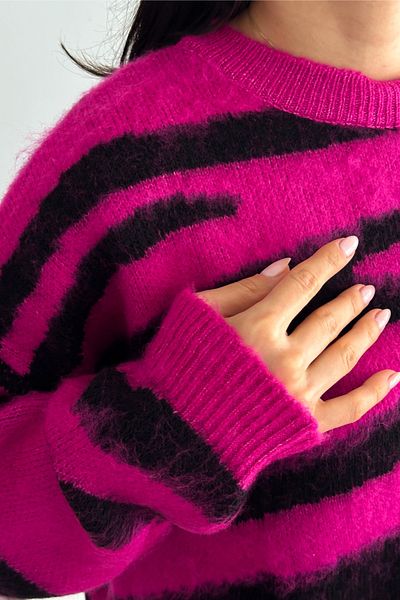 FEMELLE Pulover de damă, fucsia, nou sezon, cu model zebră, mărime standard, cu potrivire largă, tricotaj supradimensionat
