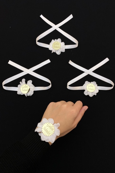 ZEYMERADE Beyaz Nedime Kol Kurdele ve Bileklik, Kına Gecesi Bride Bekarlığa V...