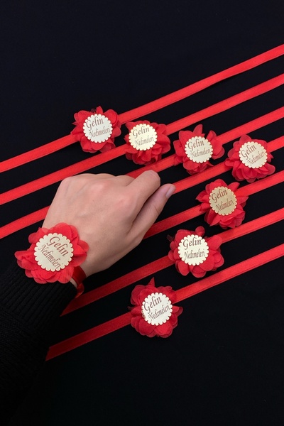 ZEYMERADE Kırmızı Nedime Kol Kurdele ve Bileklik, Kına Gecesi Bride Bekarlığa...