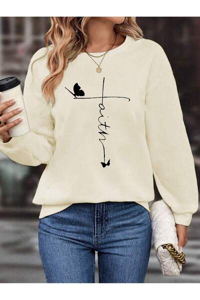 nrage Džemper sa spuštenim ramenima sa crtanim i slovnim grafikama, bež