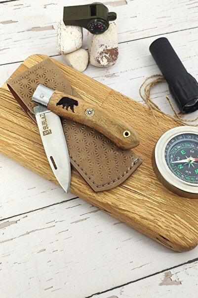 SürLaz Ayı Motif El Yapımı Kamp Çakısı Outdoor Bıçak