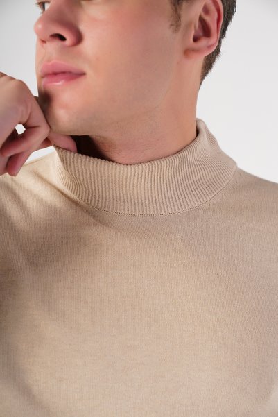 Trist Star Men's Beige 100% Cotton Half Turtleneck Knitwear Sweater Trist-1104