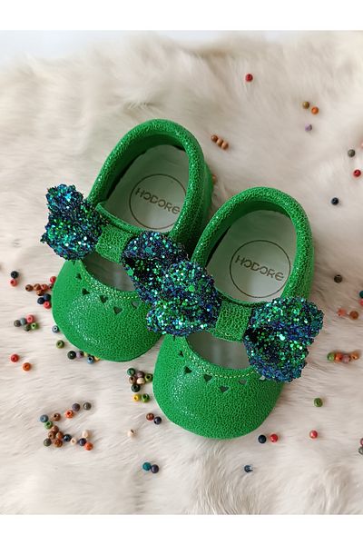 Hodore Alice Green Genuine Leather Baby Loafer Booties