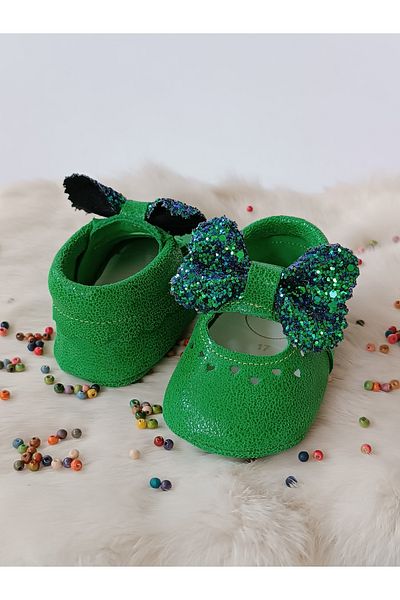 Hodore Alice Green Genuine Leather Baby Loafer Booties